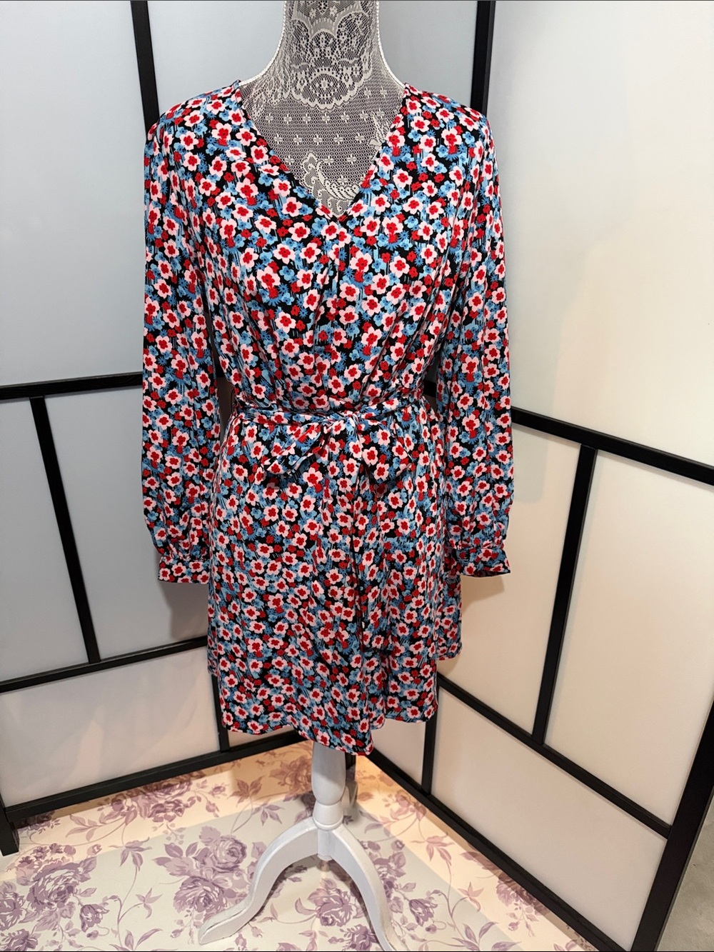 POPSUGAR Red and Blue Floral Wrap Dress